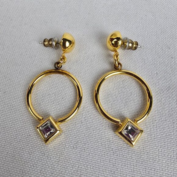 Vintage Jewelry - Vintage 80s Gold Tone Crystal Drop Earrings